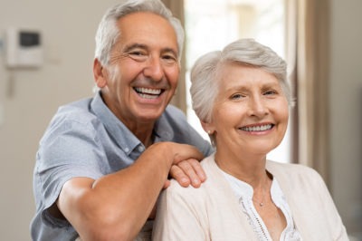 Portrait of happy healthy senior couple at home. Romantic old couple